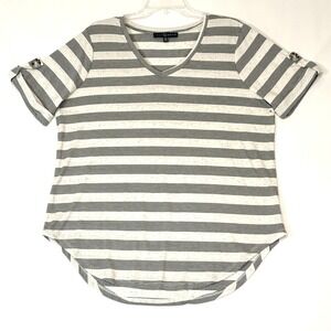 Fred David Striped Heathered V Neck Top XL Casual